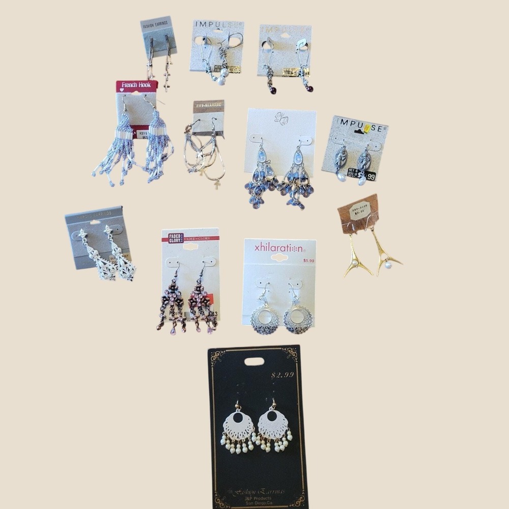 Mixed Brand Earring 11 pc Lot Boho Y2K Cross Beaded Chandelier Dangle Multicolor
